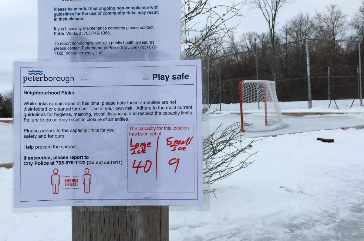 Outdoor rinks at parks in Peterborough will have capacity limits amid the coronavirus pandemic.