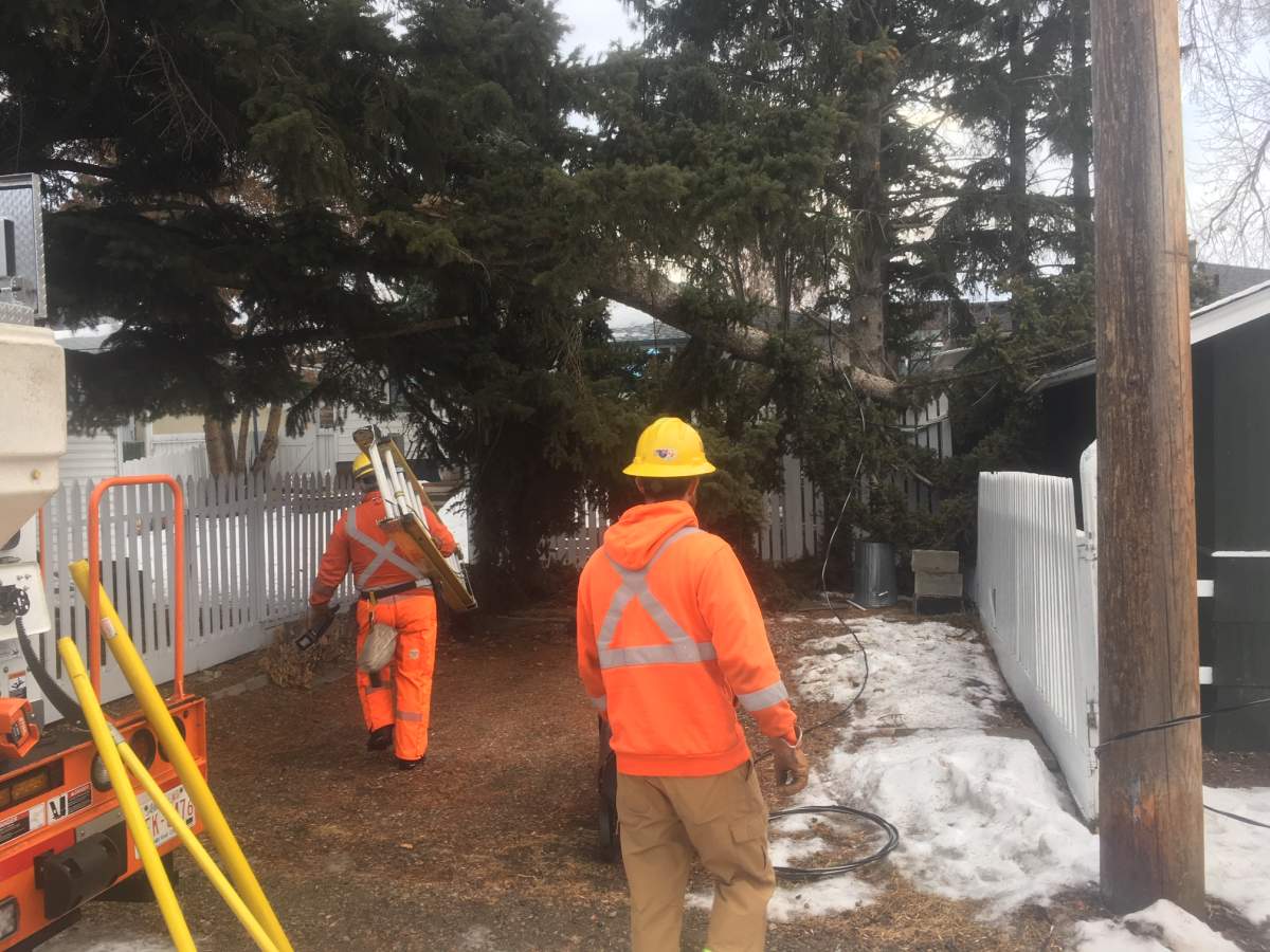 ENMAX crews around the city worked to repair power lines after a windstorm on Jan. 13, 2021.