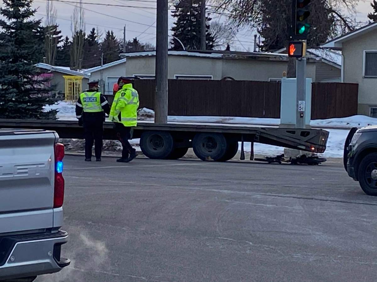 Edmonton police shut down 50 Street in both directions between 93 Avenue and 98 Avenue due to a serious collision. Monday, January 4, 2021.