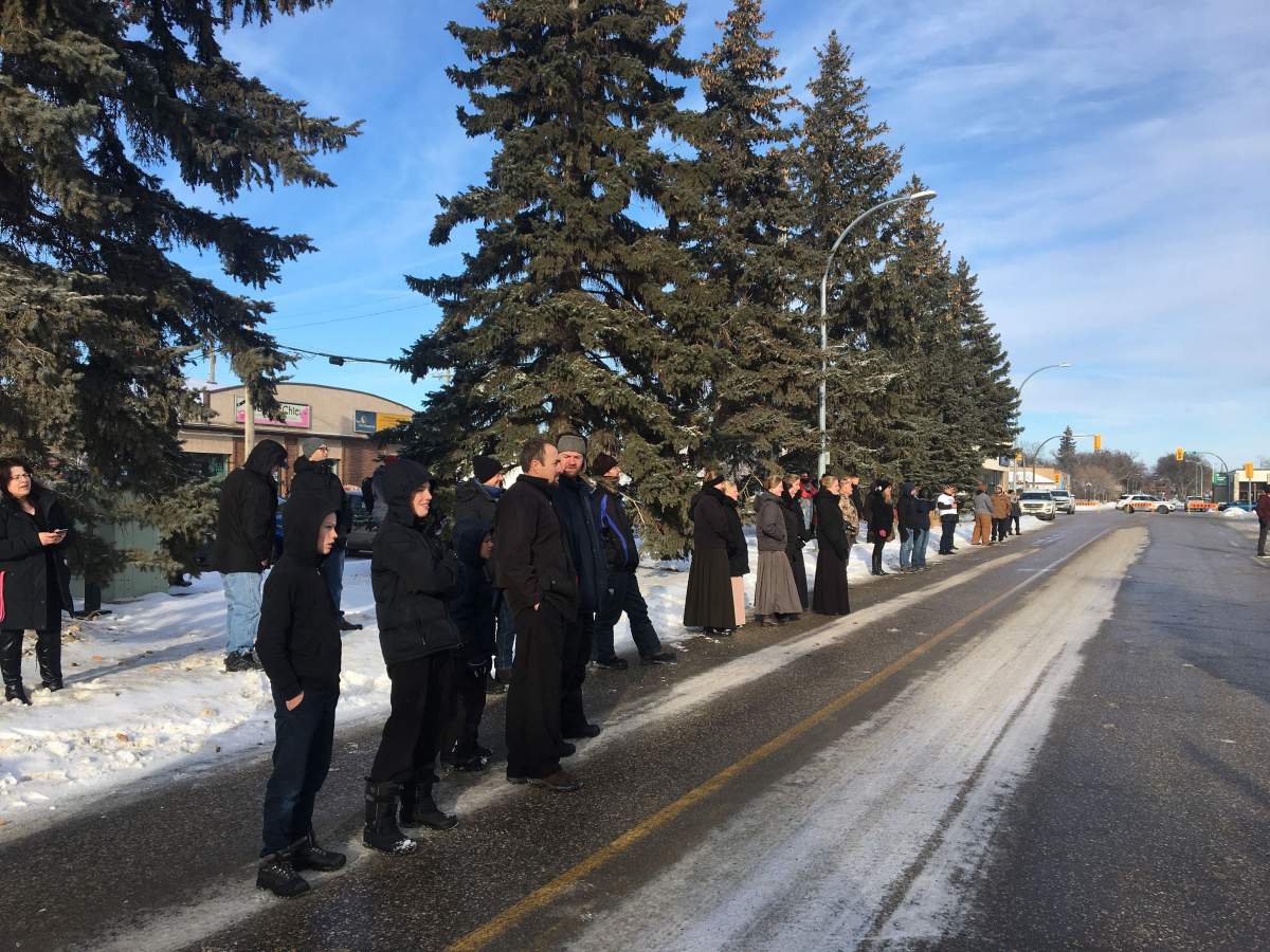 The crowd of protestors extended onto the road.