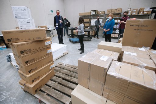 Manitoba Premier Brian Pallister got a look at the province’s new COVID-19 vaccination centre at Winnipeg’s Convention Centre, Friday, January 1, 2021. The centre will be opening Monday and will inoculate 900-1200 people in it’s first week. THE CANADIAN PRESS/John Woods