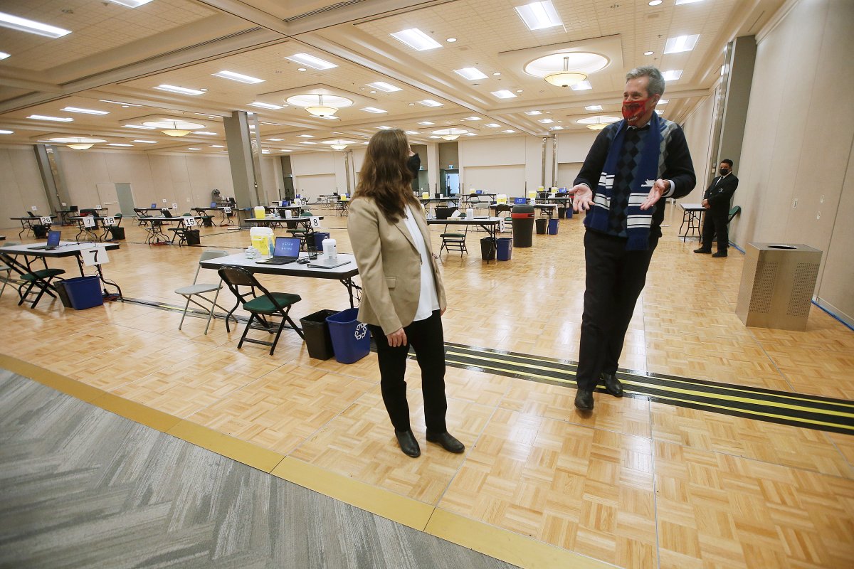 Manitoba Premier Brian Pallister got a look at the province's new COVID-19 vaccination centre at Winnipeg's Convention Centre, Friday, January 1, 2021. The centre will be opening Monday and will inoculate 900-1200 people in it's first week. THE CANADIAN PRESS/John Woods.