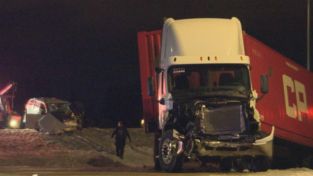 At least two vehicles were involved in a crash near CentrePort Canada Way Wednesday.