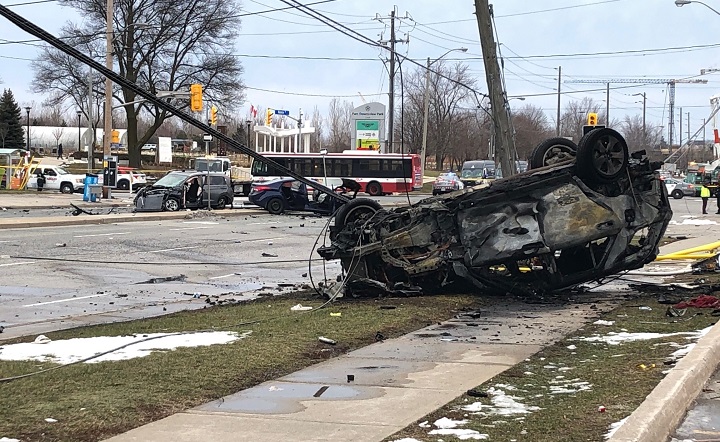 The crash at Keele Street and Sheppard Avenue West just before 11:30 a.m. on Friday.