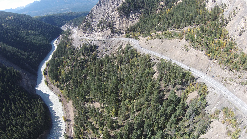 A photo showing Kicking Horse Canyon, located east of Golden, B.C. On Friday, the Ministry of Transportation announced that section of the Trans-Canada will undergo a major construction upgrade. The shutdown will run April 12 to May 14. Motorists can expect to add 90 minutes of extra travel time via a long detour.