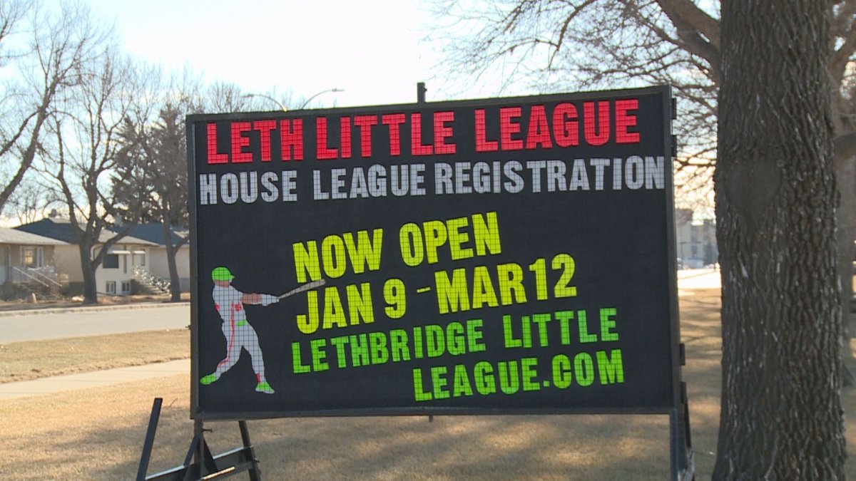 Lethbridge Little League sign off of Stafford Drive N near Dave Elton Park. 