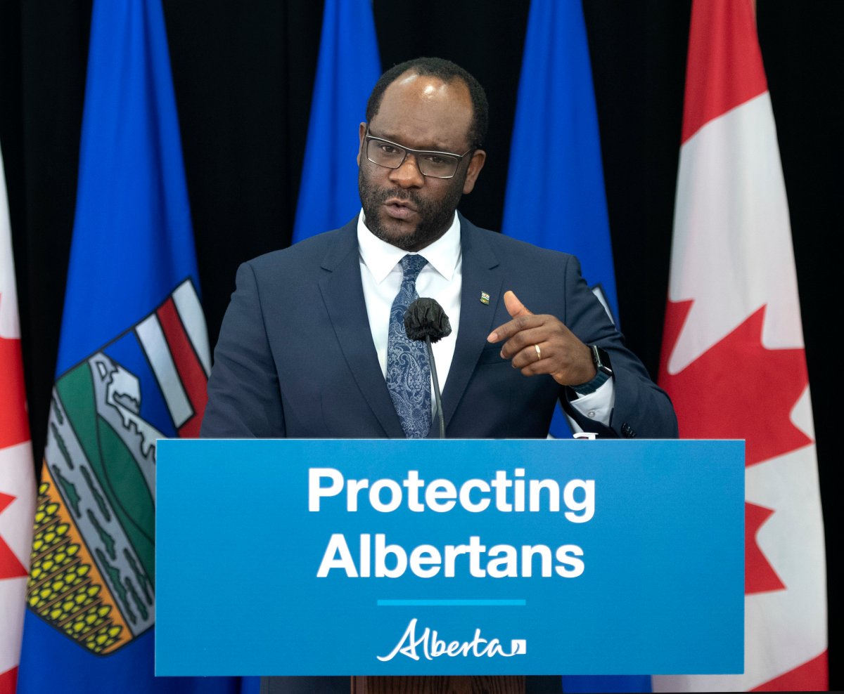 Alberta Justice Minister and Solicitor General Kaycee Madu speaking at an Alberta Parole Board update news conference in Edmonton, Alta. on Thursday, Jan. 28, 2021.