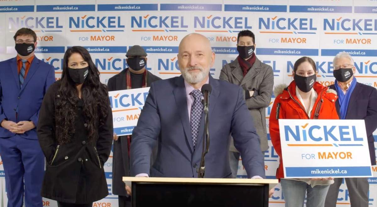 Edmonton councillor Mike Nickel announcing his intention to run for mayor of Edmonton on Friday, January 22, 2021.