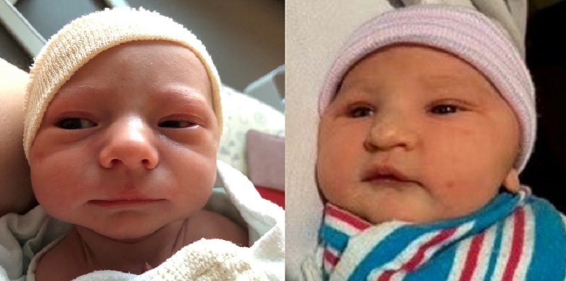 John David William Klane (left) was the first baby born in Saskatoon in 2021 and Veronica Rae Holzer (right) was the first baby born in Regina. 