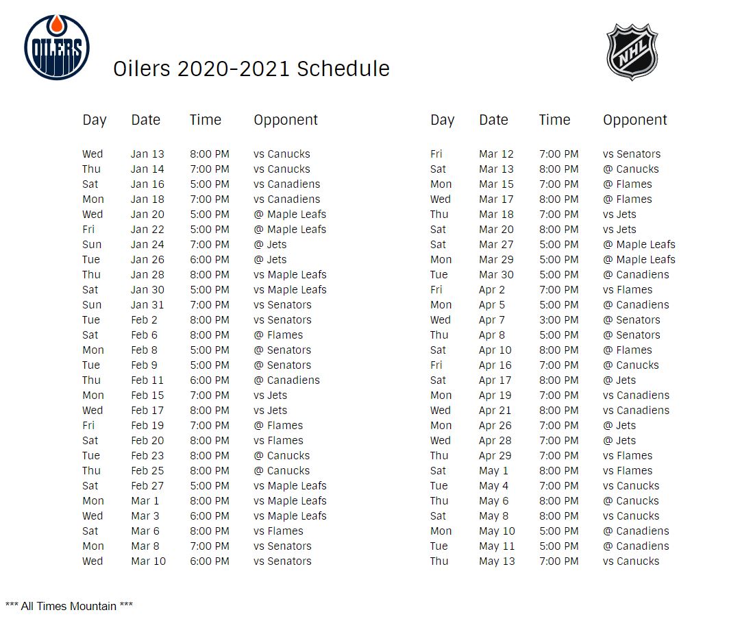 edm oilers schedule