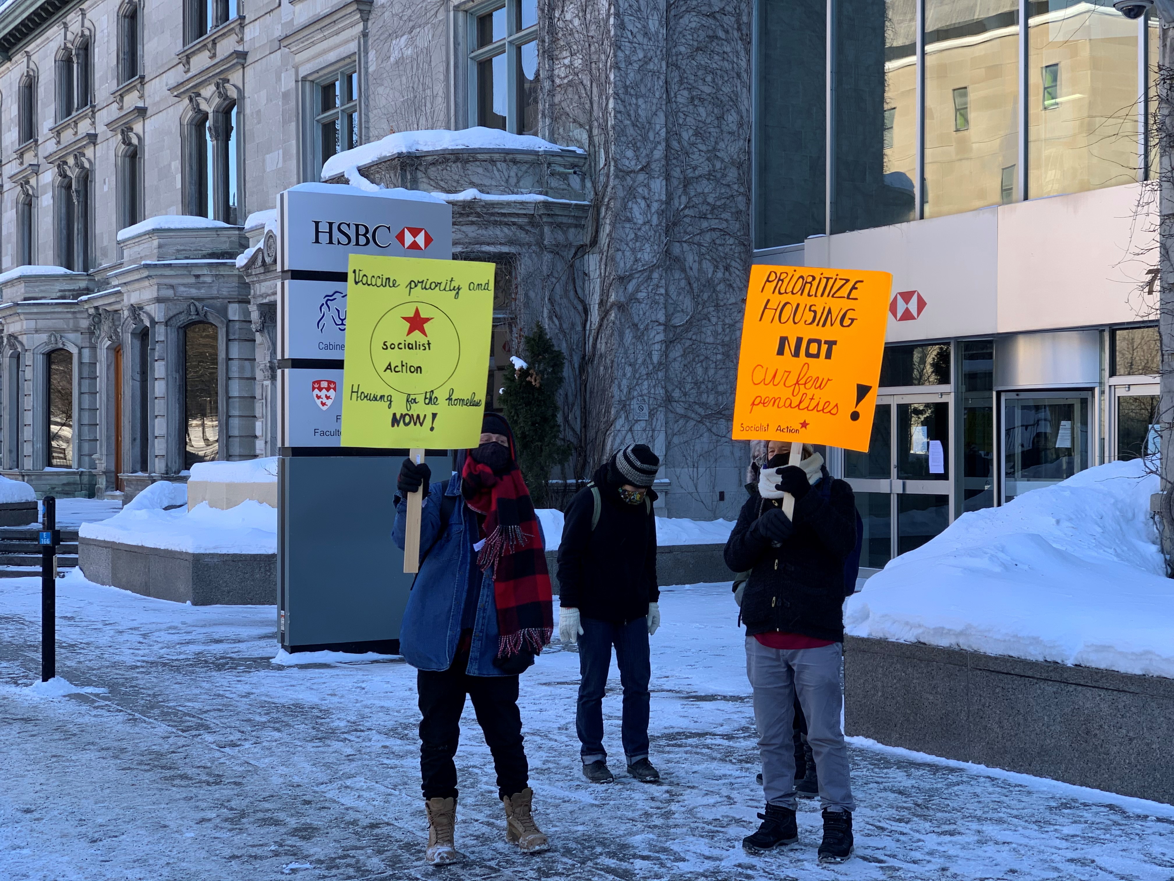 Demonstrators call for end to Quebec's curfew as advocates ask Superior Court to exempt homeless ...