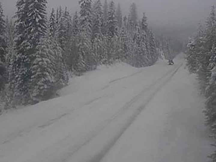 Weather conditions at Paulson Summit along Highway 3 on Jan. 28, 2021. Environment Canada says significant amounts of snow are expected along Highway 3, especially from Paulson Summit to Kootenay Pass.