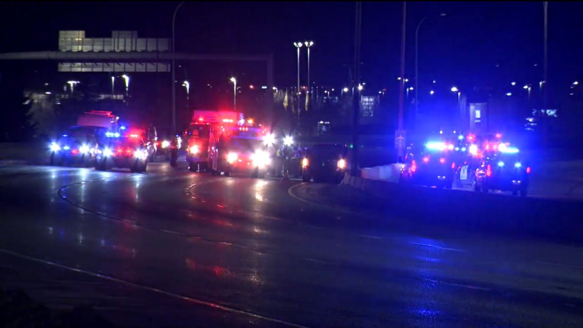 According to Calgary EMS, a man in his 60s was struck and killed by a vehicle on Deerfoot Trail S.E. as he cleared debris off the road that had fallen from his vehicle.