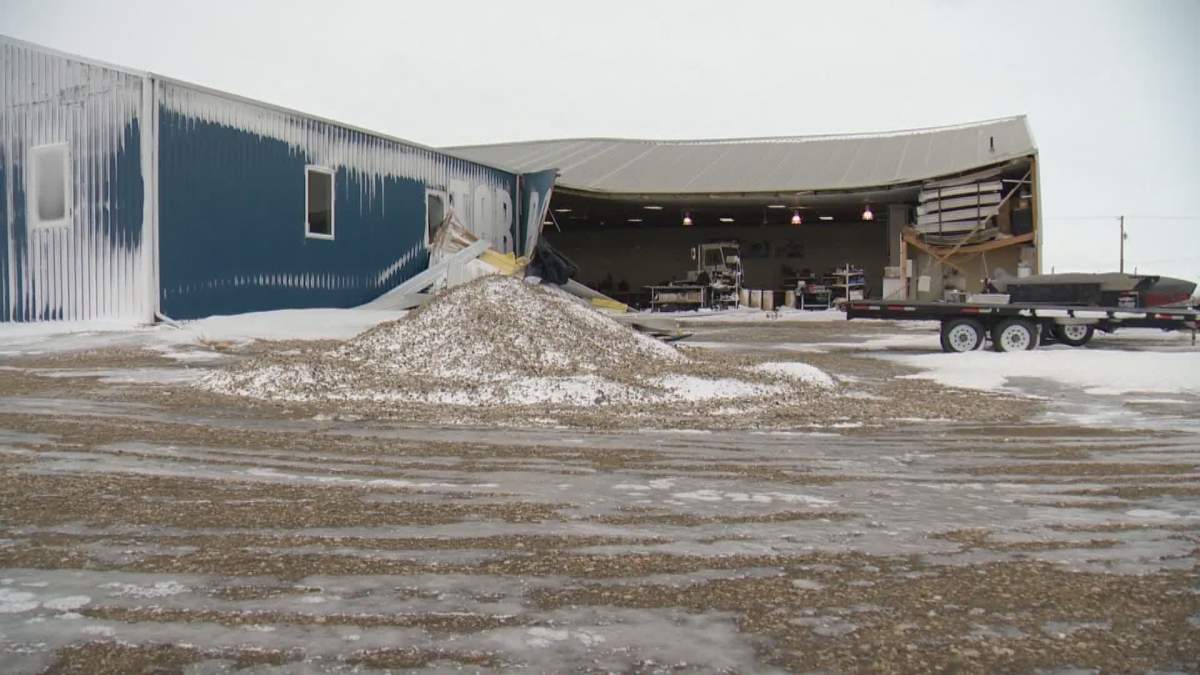 Tarpco Manufacturing in Milestone, Sask. following Wednesday night’s wind storm.