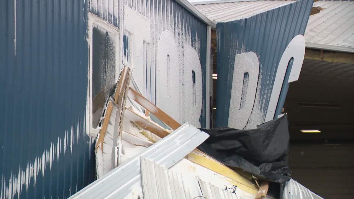 Tarpco Manufacturing in Milestone, Sask. following Wednesday night’s wind storm.