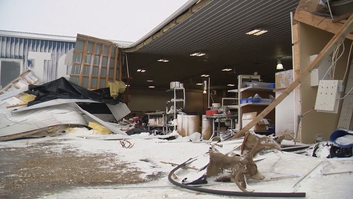 Alex Getzlaf’s Tarpco Manufacturing business in Milestone, Sask. following Wednesday night’s winter storm. 
