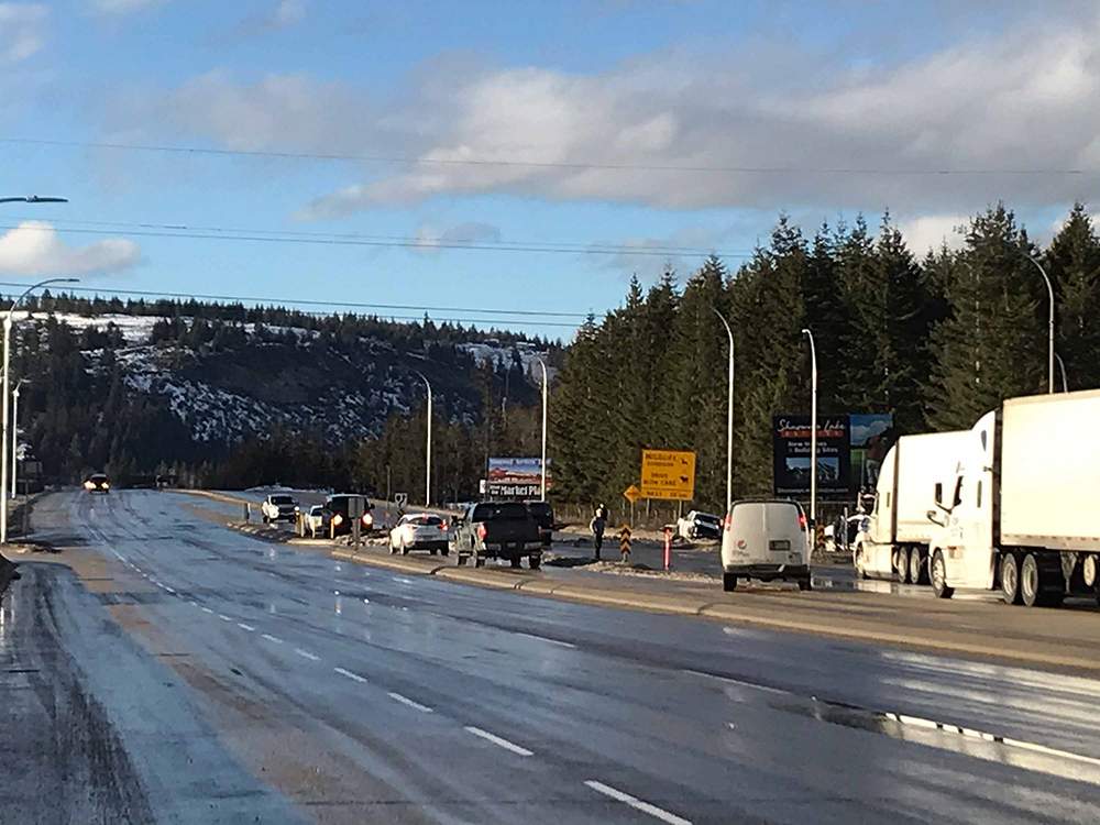 Another view of the accident along the Trans-Canada Highway in B.C.’s Shuswap region on Wednesday afternoon.
