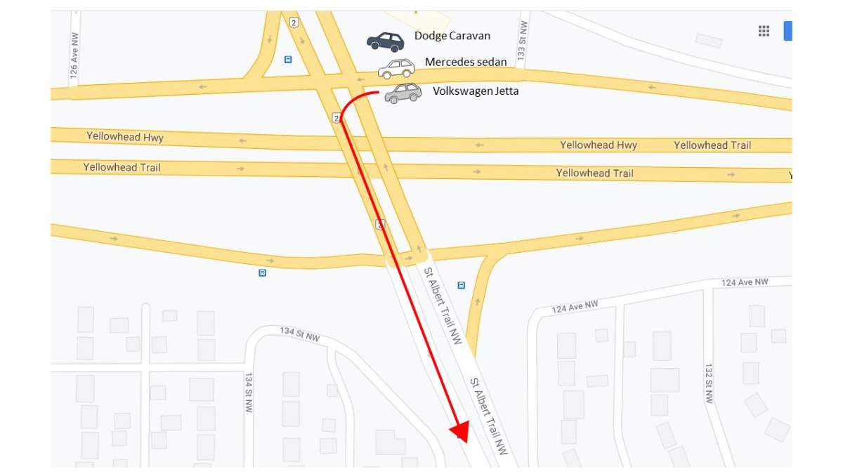 Edmonton police said the driver of a Volkswagen Jetta shot at the driver of the Mercedes but hit the Dodge Caravan instead early the morning of Jan. 2, 2021.