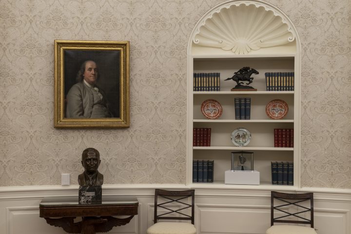 The Oval Office of the White House is newly redecorated for the first day of President Joe Biden’s administration, Wednesday, Jan. 20, 2021, in Washington.