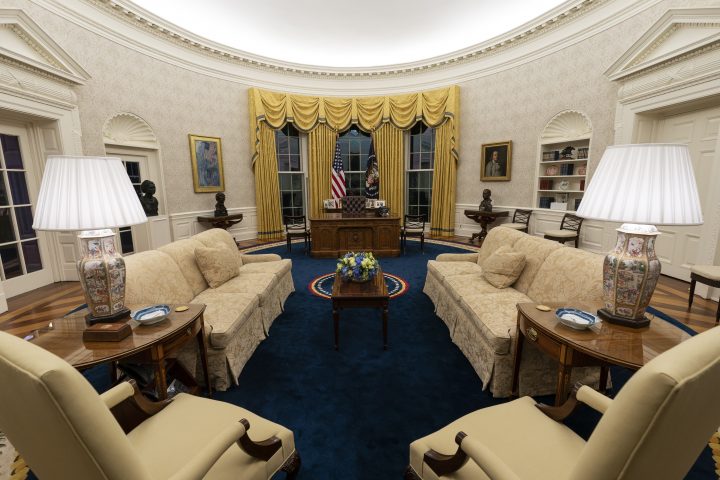 The Oval Office of the White House is newly redecorated for the first day of President Joe Biden’s administration, Wednesday, Jan. 20, 2021, in Washington.