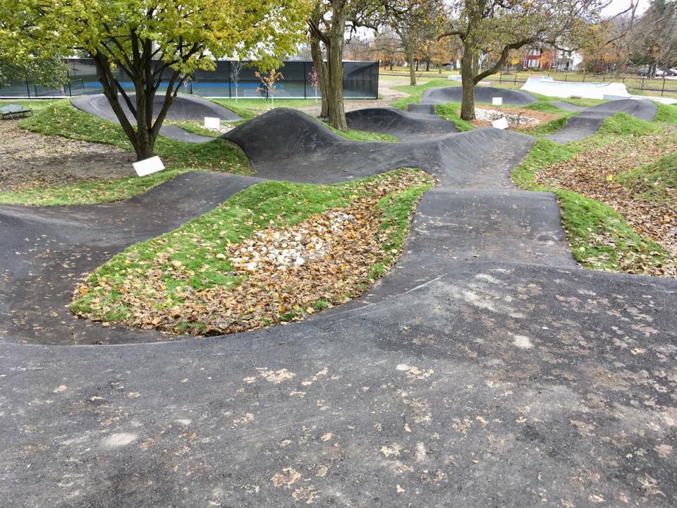 In this photo supplied by Ontarios Transitions Bike Parks, a completed pump track is seen in Stratford, Ontario.  