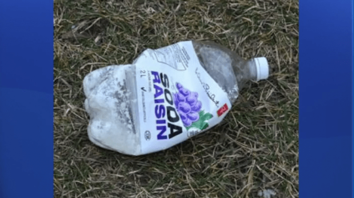 One of the bottles found in an east-end Toronto park on Friday.