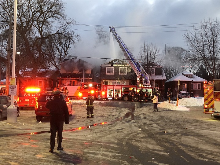 A photo of the fire scene on Gainsborough Road in Toronto.