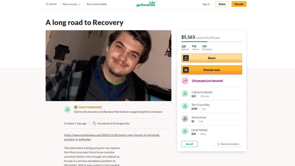 GoFundMe page setup for Haven Marshall