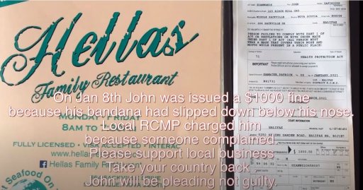 A screenshot of a YouTube video posted from an account used by John Giannakos, the owner of Hellas Restaurant in Lower Sackville.