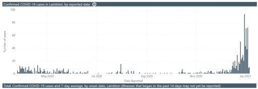 COVID-19 cases in the Lambton region appeared to have surged since mid-December.