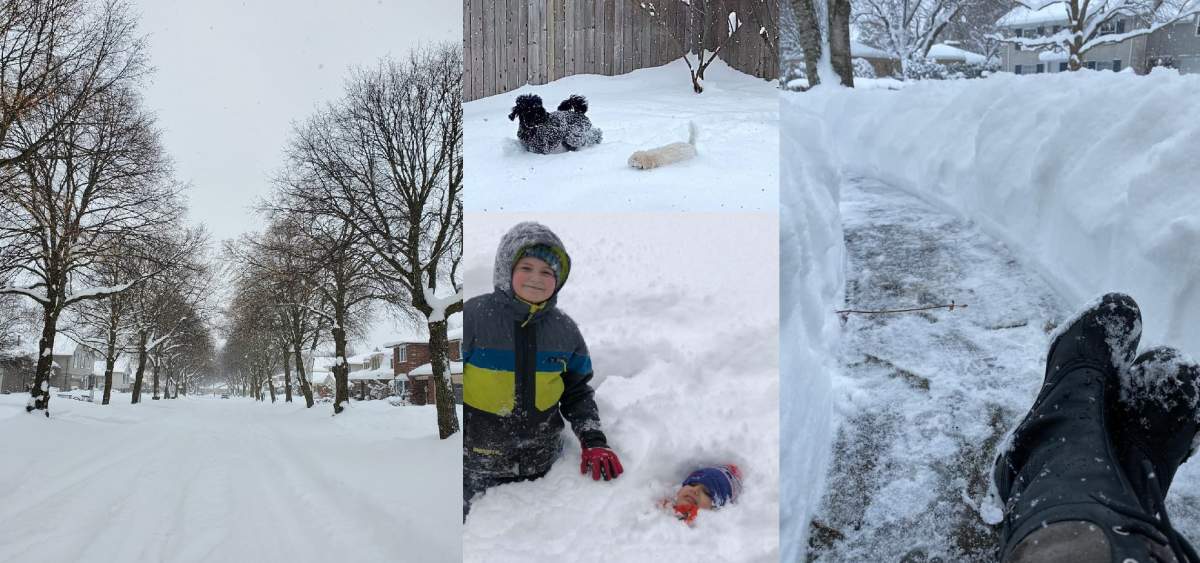 Clockwise from left: Westmount from Mar Drocic, Oakridge from Amanda Gomes, after shovelling from Jill Wright, and Ben and Mason from Kelly Aston.