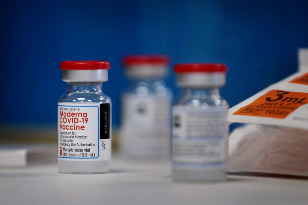 Jars of the Moderna COVID-19 vaccine are shown in this Dec. 30, 2020 file photo.