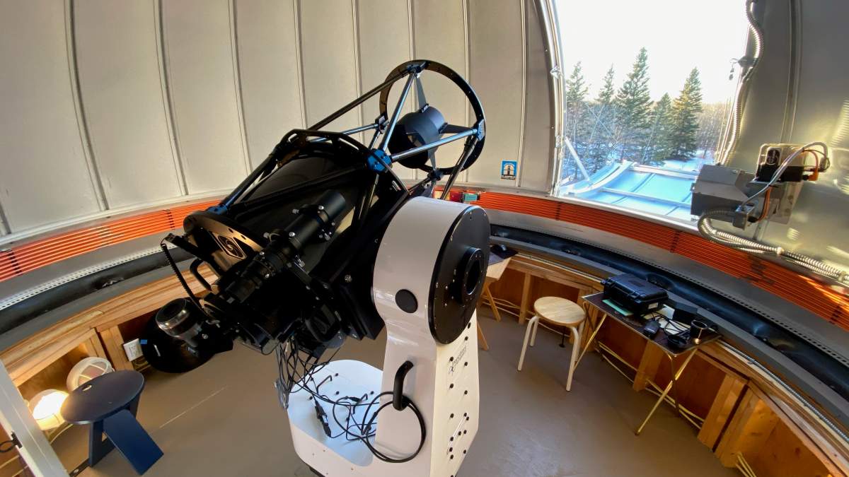 A PlaneWave 17″ Corrected Dall-Kirkham telescope inside the University of Alberta Hesje Observatory at Miquelon Lake Provincial Park on Friday, January 15, 2021.