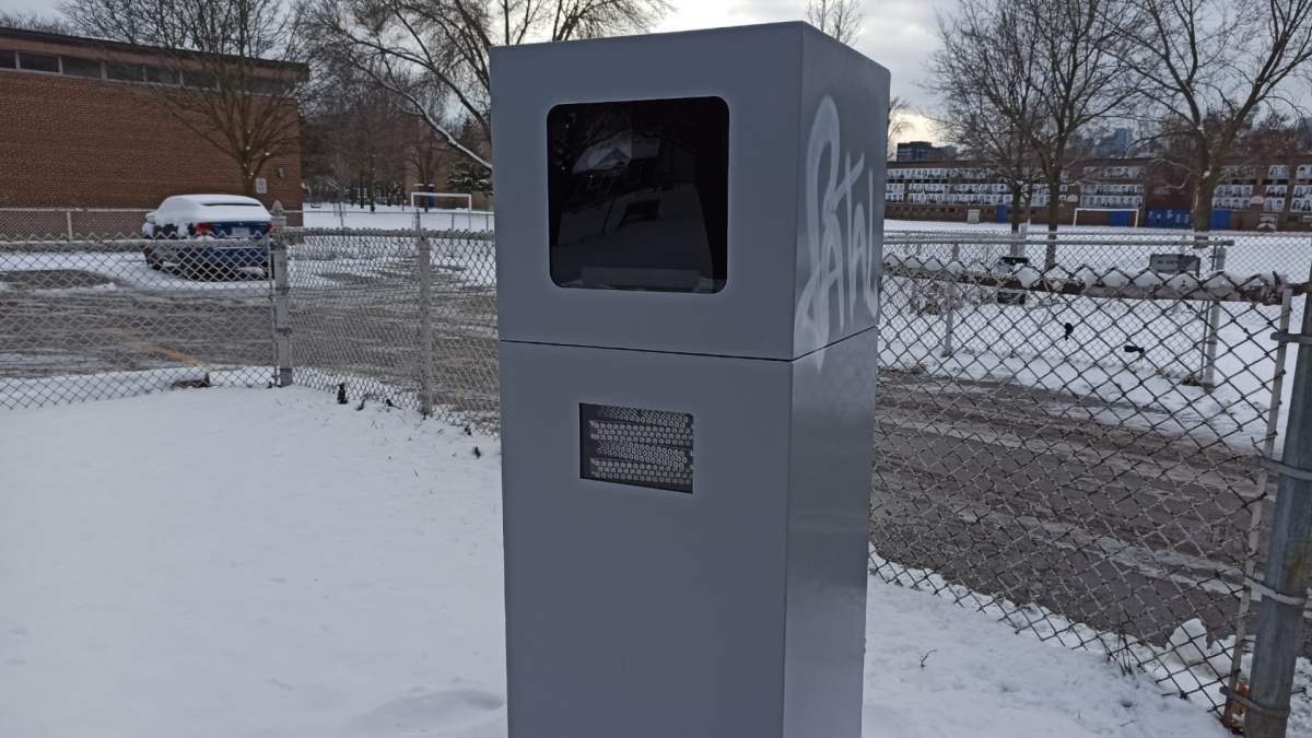 An automated speed enforcement camera.