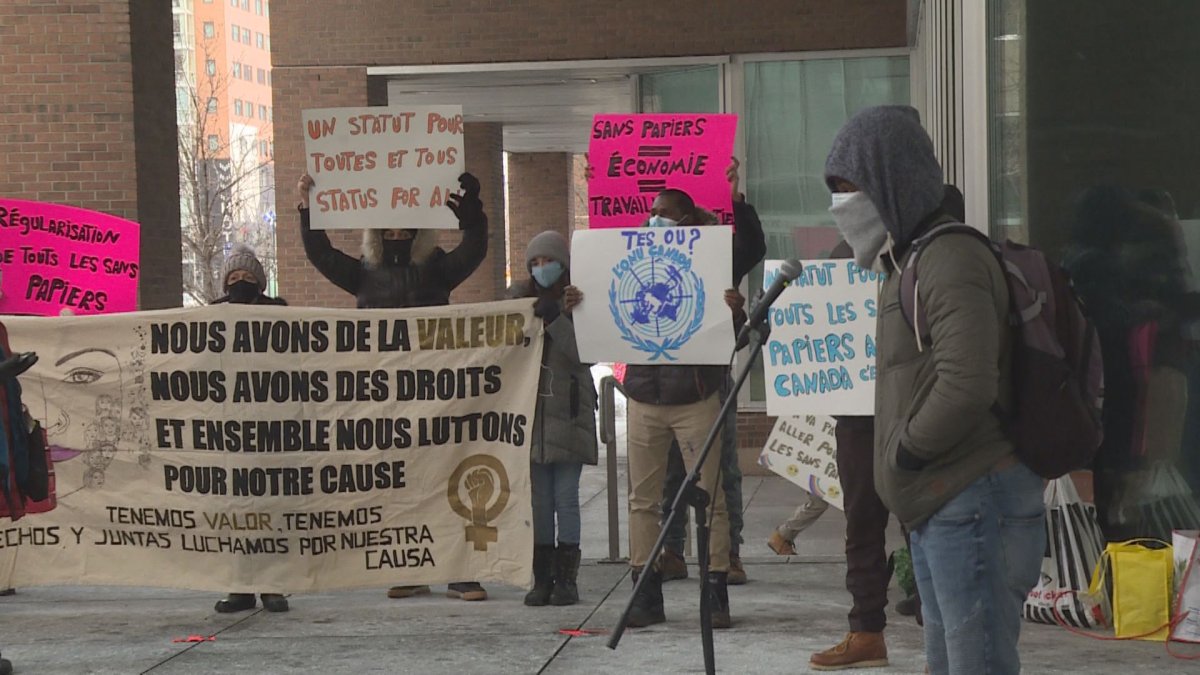 Solidarity Across Borders organized a protest in Montreal on Saturday. Jan 30, 2021. 