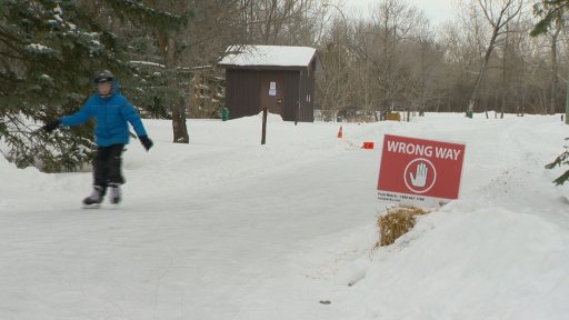 Signs posted along the trail direct skaters.