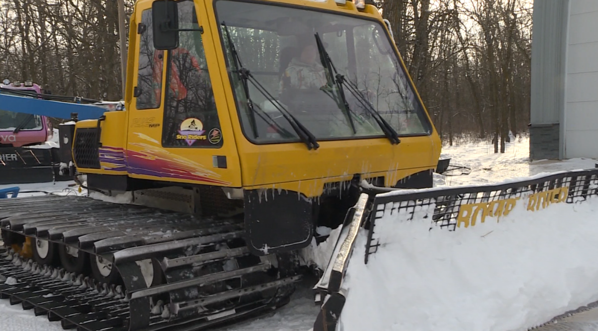 Joe Thievin, a snow groomer for the South Interlake Snoriders Club, preparing to groom a set of trails.
