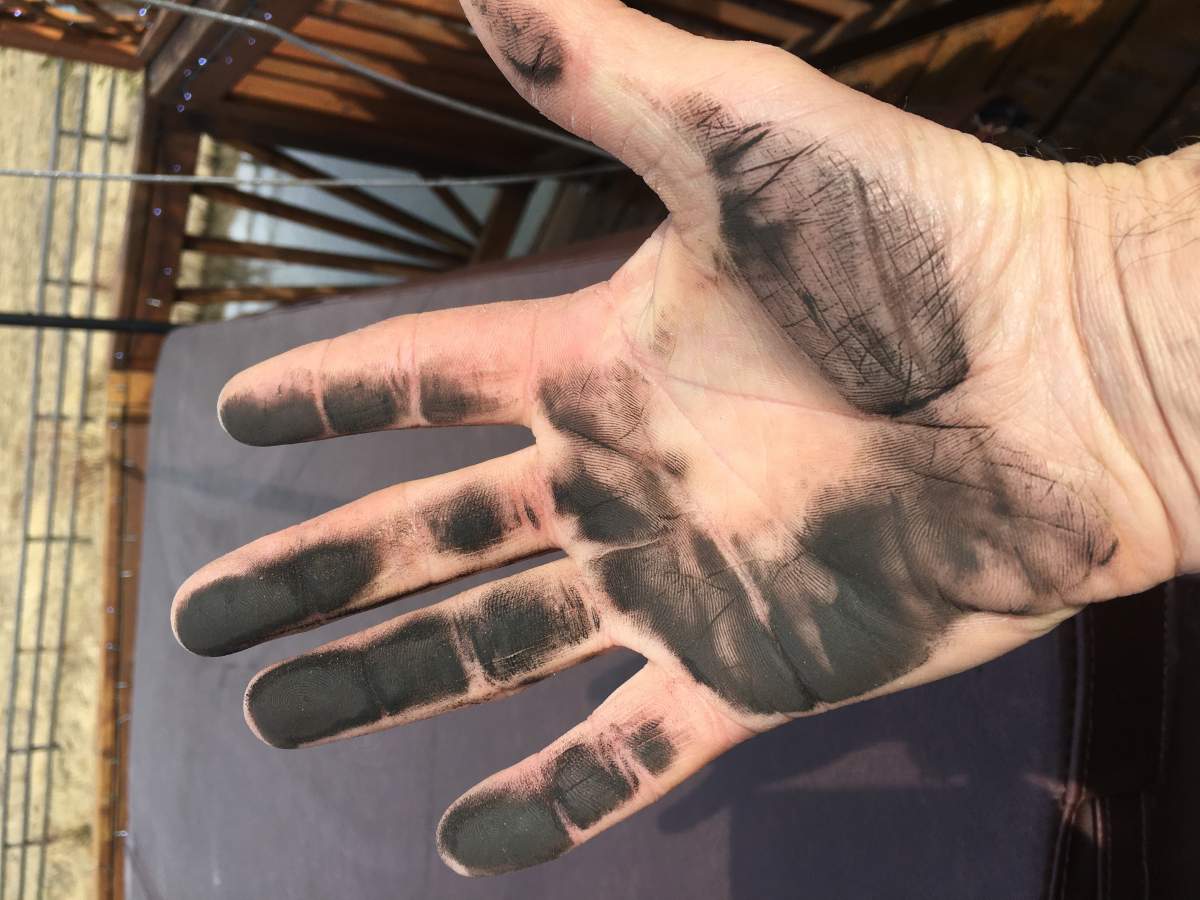 Black residue after wiping hot tub cover.