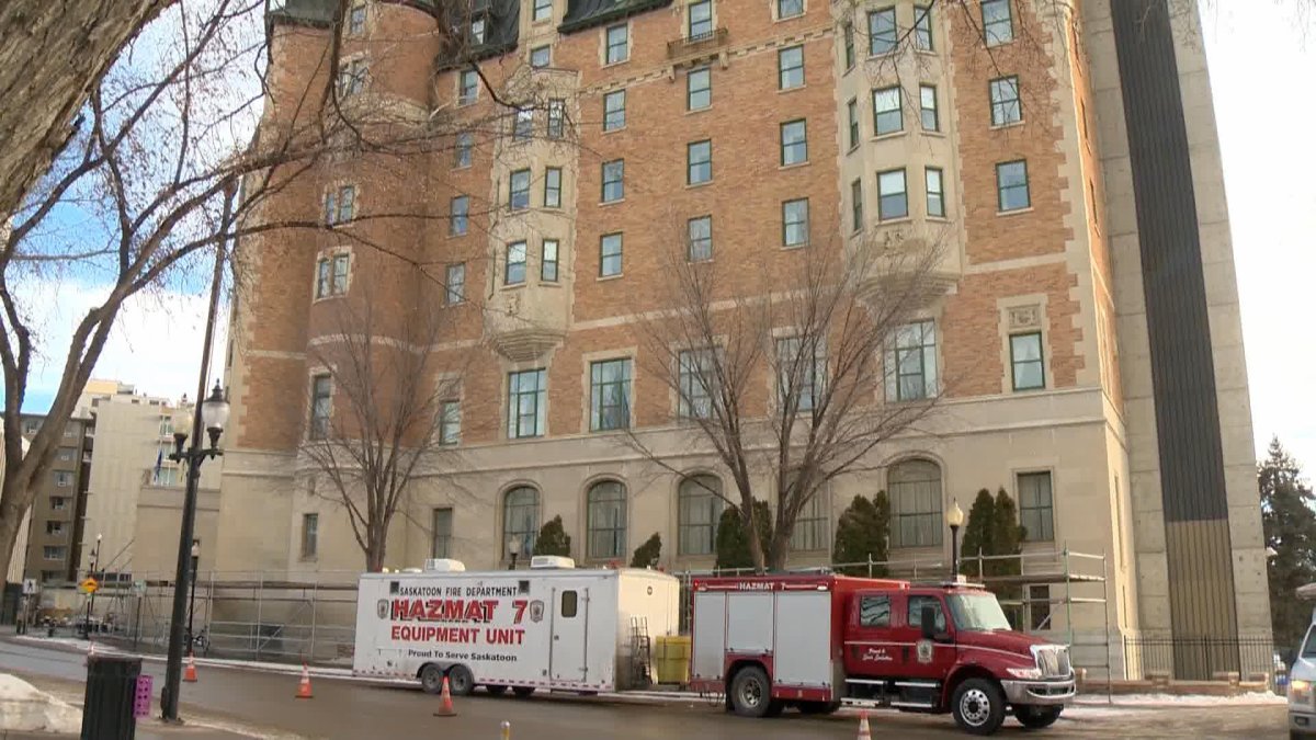 A hazmat team spotted outside of the Bessberough hotel after an ammonia leak was reported Monday morning.