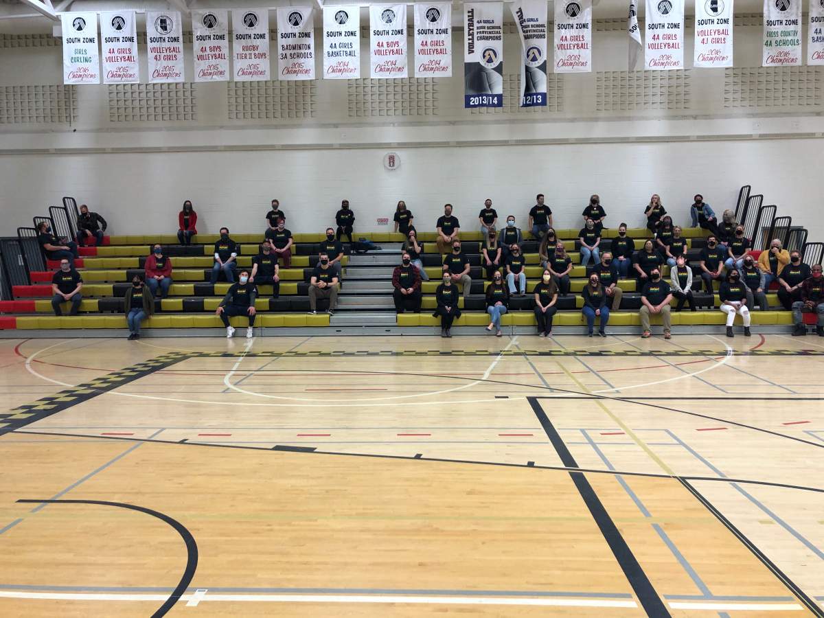 Staff at Chinook High School all wore their Black History Month t-shirts on Thursday, Feb. 25, 2021 as part of the school\’s awareness campaign.