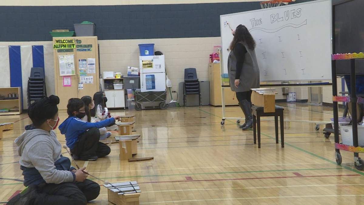 The gymnasium at Forest Park School has been converted into the music room, while gym classes have been moved outside.