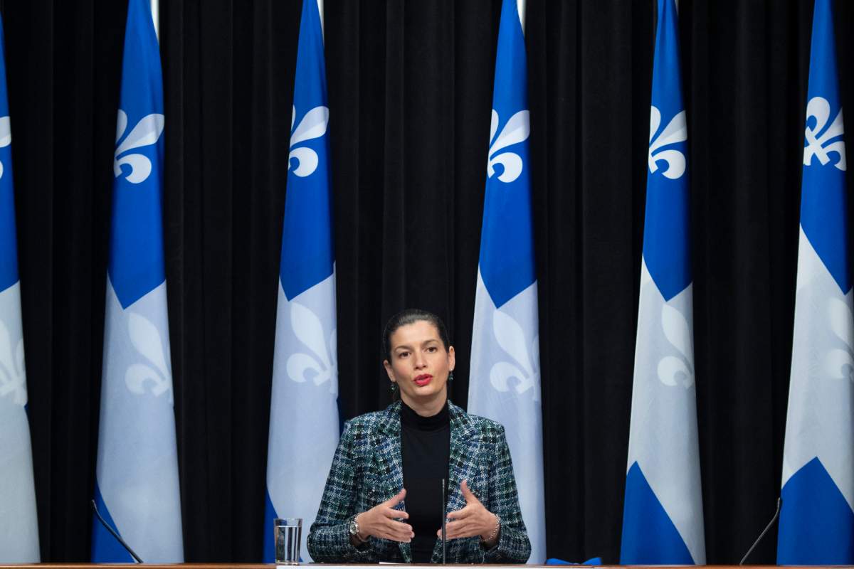 Quebec Deputy Premier and Public Security Minister Genevieve Guilbault speaks at a news conference on the COVID-19 pandemic.