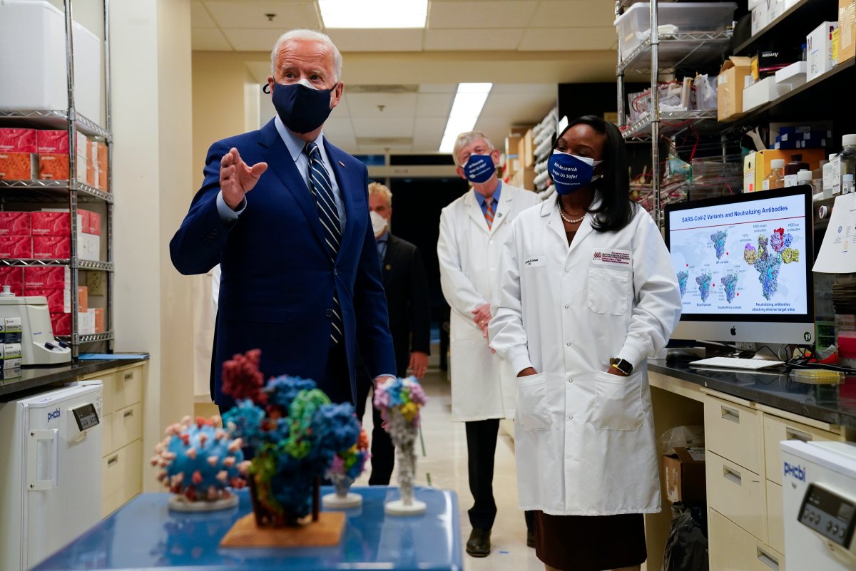 U.S. President Joe Biden speaks as he visits the Viral Pathogenesis Laboratory at the National Institutes of Health, Thursday, Feb. 11, 2021, in Bethesda, Md.