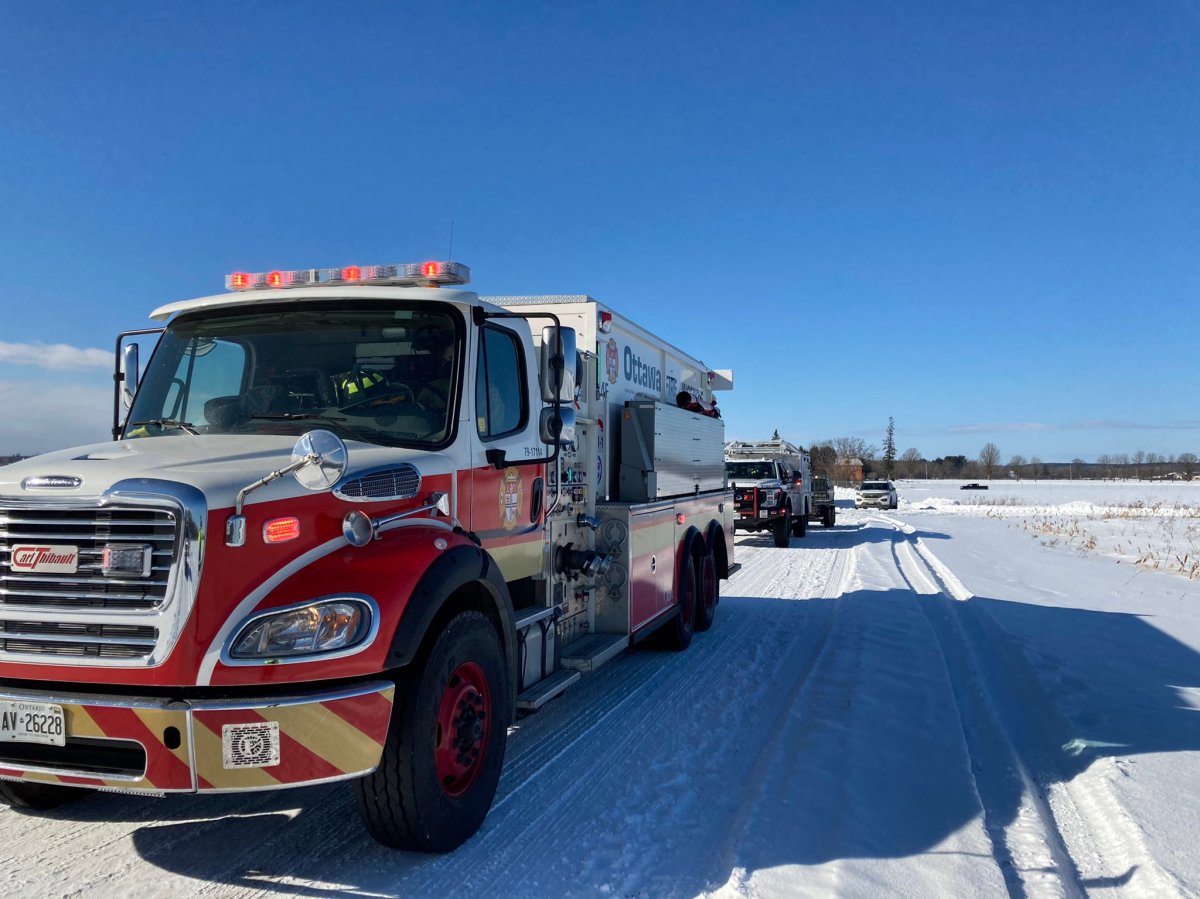 The Ottawa Fire Services said its crews doused flames on a plane that crashed in the woods south of the Carp Airport on Wednesday, Feb. 10, 2021.