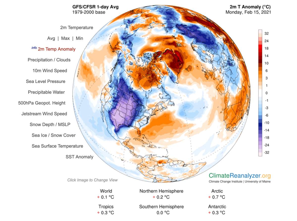 Temperature anomaly for February 15 2021