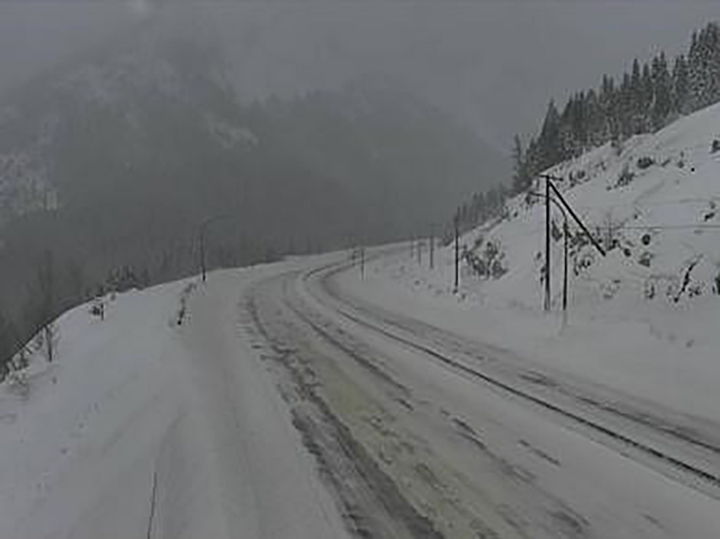 Weather conditions at the summit of the Coquihalla Highway on Saturday, Feb. 6, 2021. The national weather agency is forecasting 20-30 cm of snow for the Coquihalla Highway, from Hope to Merritt; and Highway 3, from Hope to Princeton via Allison Pass.