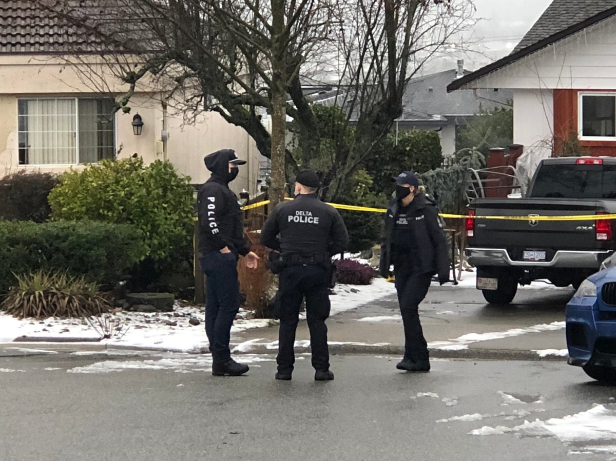 Delta police officers on scene Monday morning after a possible shooting in a quiet neighbourhood Sunday night.