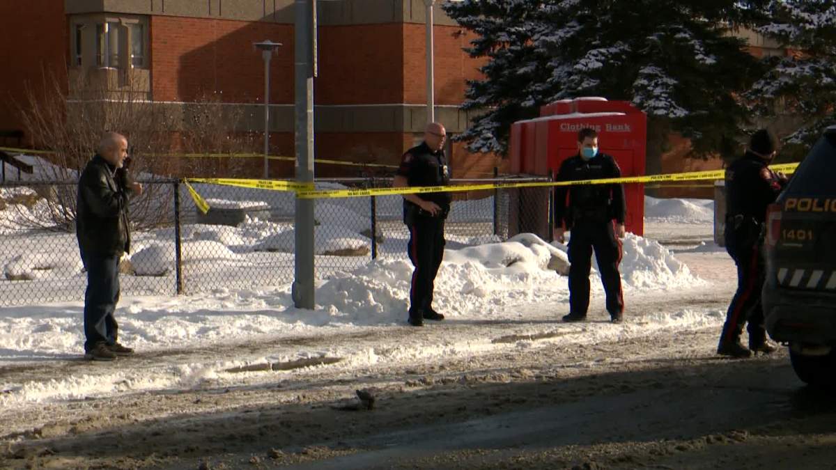 Calgary police outside Forest Lawn High School following reports of shots being fired. 