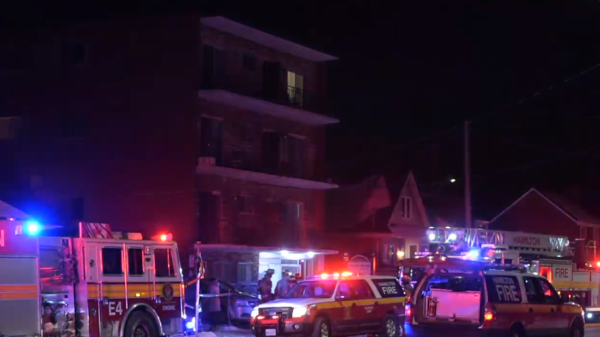 Hamilton firefighters knock down a blaze at a Concession Street apartment complex on Feb. 9, 2021. 