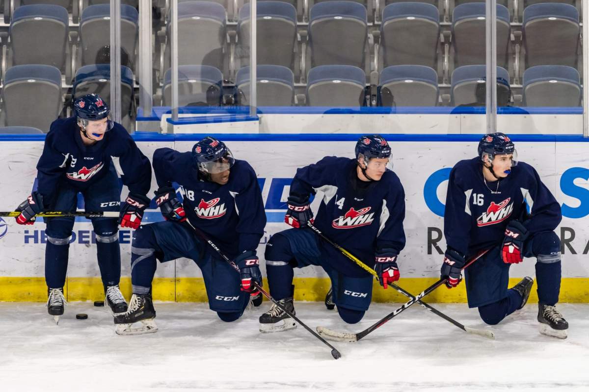 The Lethbridge Hurricanes at a practice ahead of the 2021 WHL season. 